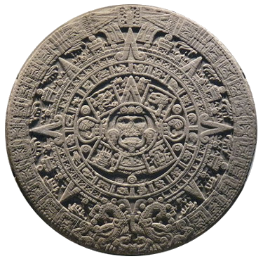 Photo d'une pierre circulaire illustrant le calendrier maya