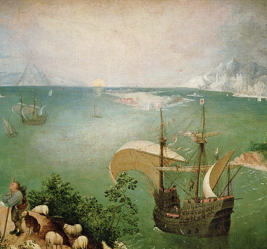 Peinture reprsentant des voiliers (extrait de la chute d'Icare de Bruegel l'Ancien)
